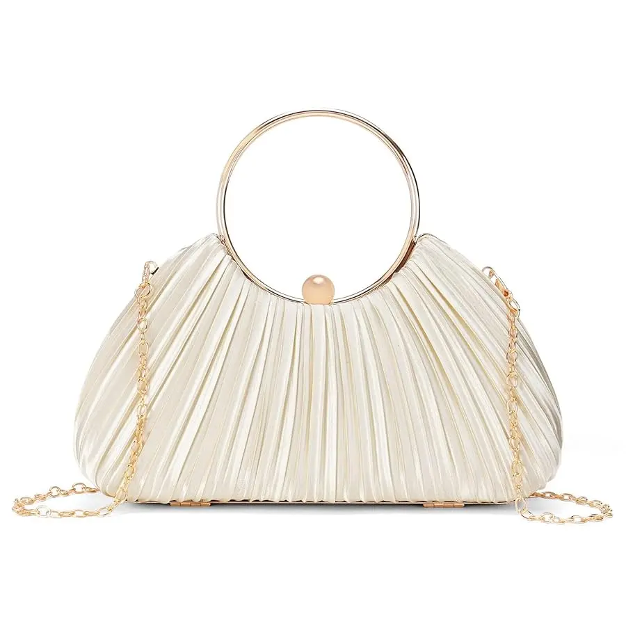 Women's Evening Clutch Purses Satin Pleated Top Handle Clutch Handbags for Women Formal Wedding, Prom, Party