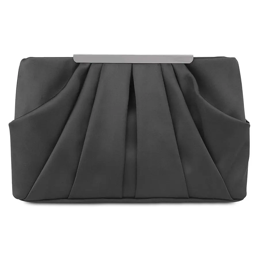 Womens Pleated Satin Evening Handbag Clutch Navy Clutch Purse With Detachable Chain Strap Wedding Cocktail Party Bag