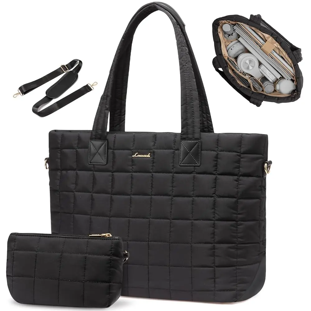 LOVEVOOK Tote Bag for Women, Large Puffer Tote Bag with Zipper Quilted Light Work Bag