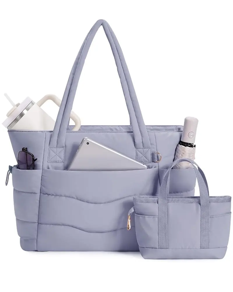 Wandering Nature Work Tote Bag with Cup Holder, Nurse Bag 2 Set, 15.6" Laptop Compartment & Trolley Sleeve for Women, Travel