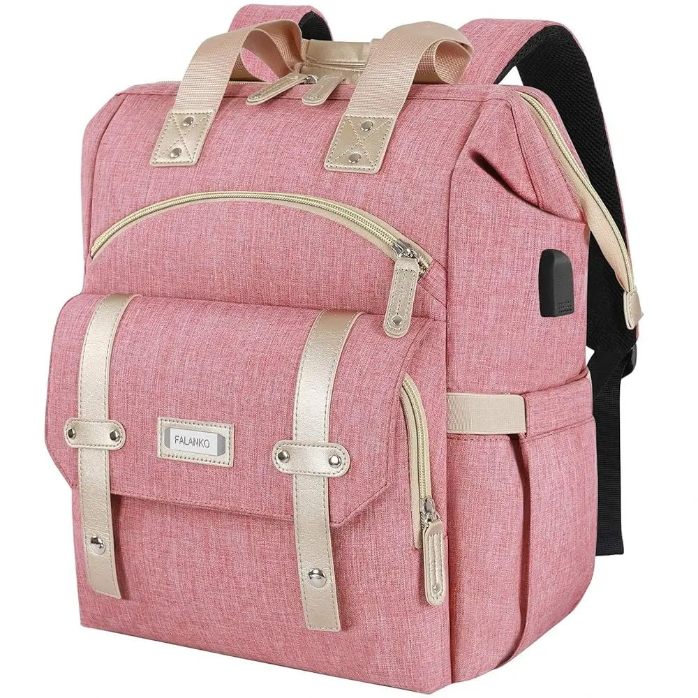 FALANKO Backpack for Women,Wide Open Work Large USB Charging Port Student Bookbag for 15.6 Inch Laptop,Doctor Teacher Nurse College School Travel Bag,Water Resistant Laptop Bookbag Computer Back Pack