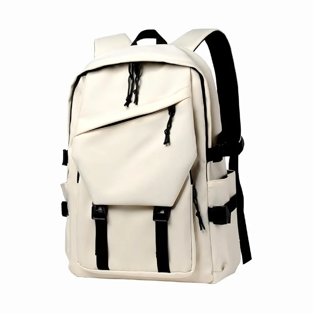 Men’s and Women’s Classic Large Capacity Backpack, Durable Fabric, Multiple Pockets, Adjustable Straps, Waterproof, Fits 15.6-Inch Laptop for Work and Travel (Ivory)